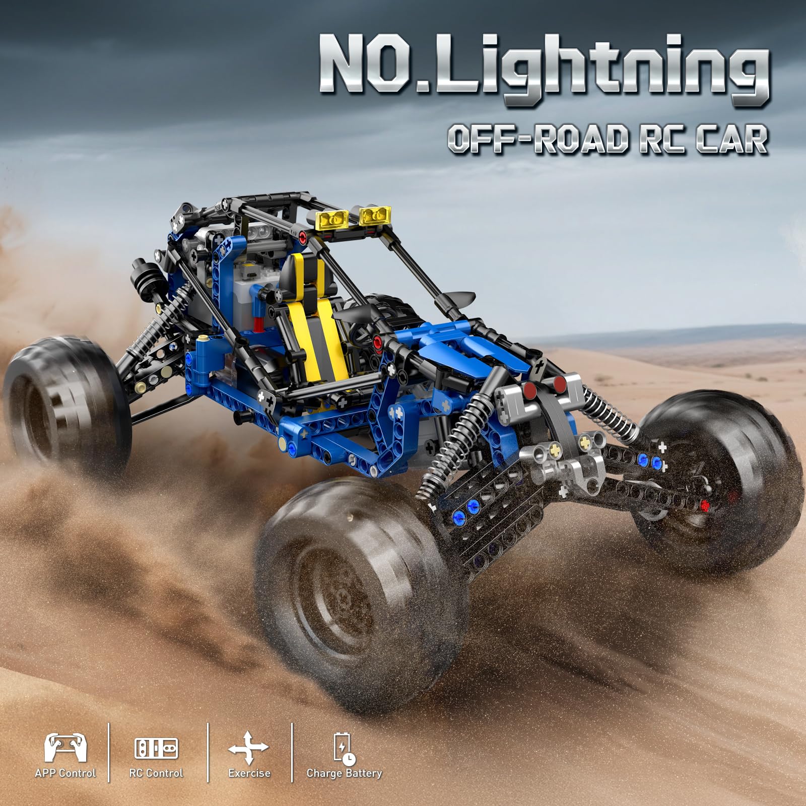 DRAGON KING青いオフロードレーシングRCカー　レトロ Mould King 18018 Technic Off-Road RC Car Kits, 515-Piece Vehicle